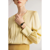 Women's Silk Chic Blouse — Round Collar, Off White Office