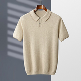 Men's Cashmere POLO Collar Short Sleeve Knit Pullover Top