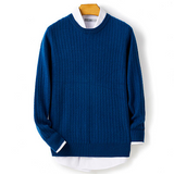 Men's Round Neck Cashmere Sweater — 100% Merino Wool, Twisted Pattern