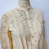 Women Elegant Lace Embroidery Women Shirt Blouse Petal Sleeve Hollow Out Solid Button Stand Collar Plus Size Blouse Women Fashion