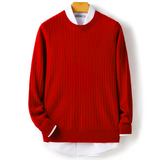 Men's Round Neck Cashmere Sweater — 100% Merino Wool, Twisted Pattern