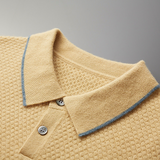 Men's Cashmere POLO Collar Short Sleeve Knit Pullover Top