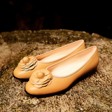 Women's Flat Round Toe Leather Shoes — Comfortable Low Heel