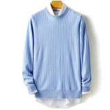 Men's Round Neck Cashmere Sweater — 100% Merino Wool, Twisted Pattern