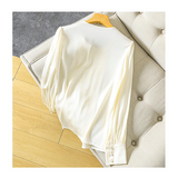 Women's Silk Chic Blouse — Round Collar, Off White Office