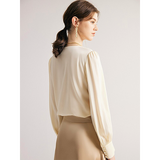 Women's Silk Chic Blouse — Round Collar, Off White Office