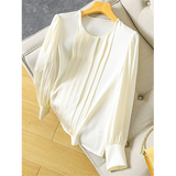 Women's Silk Chic Blouse — Round Collar, Off White Office
