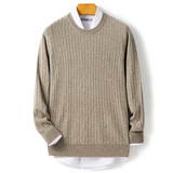 Men's Round Neck Cashmere Sweater — 100% Merino Wool, Twisted Pattern