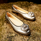 Women's Flat Round Toe Leather Shoes — Comfortable Low Heel