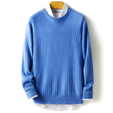 Men's Round Neck Cashmere Sweater — 100% Merino Wool, Twisted Pattern