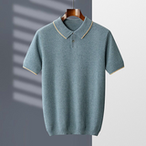Men's Cashmere POLO Collar Short Sleeve Knit Pullover Top