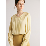 Women's Silk Chic Blouse — Round Collar, Off White Office