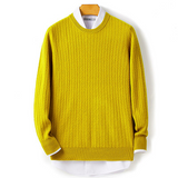 Men's Round Neck Cashmere Sweater — 100% Merino Wool, Twisted Pattern