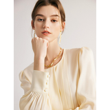 Women's Silk Chic Blouse — Round Collar, Off White Office