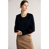 Women's Silk Chic Blouse — Round Collar, Off White Office