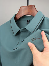 Men's Luxury Ice Silk Embroidery Polo Shirt — Short Sleeve, Business