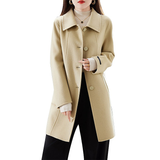 New Womens Mid-length Double-faced Wool Coat