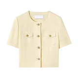 Yellow Short-sleeve Jacket Womens Single-breasted Top