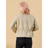 Stylish Minimalist Solid-color Short Trench Coat With A Lapel And Drawstring