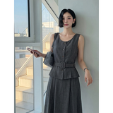 Womens Sleeveless Waist-Cinching Vest Skirt
