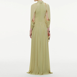 Elegant Ruffled Round-Neck Chiffon Fashionable Long Dress