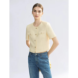 Yellow Short-sleeve Jacket Womens Single-breasted Top