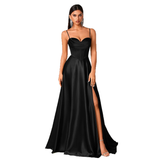 Black Satin Sexy Strapless Evening Gown High-end Elegant Dress