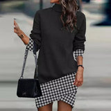 Women dress  New Long Sleeve High Collar Printed Dress