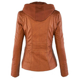 Women's Hooded Zip PU Leather Jacket