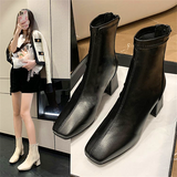 Women shoes single boots autumn and winter new thick heel women's square toe short tube