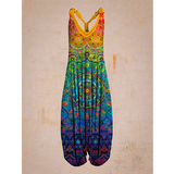 Abstract harem pants Printed women Loose Casual Suspender Jumpsuit