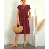 Women dress Cotton Round Neck A-line Skirt Dress