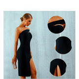 Women Collar Slanted Shoulders Solid Color Temperament Sexy Evening Dress Bandage Dress