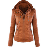 Women's Hooded Zip PU Leather Jacket