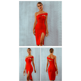 Women Collar Slanted Shoulders Solid Color Temperament Sexy Evening Dress Bandage Dress