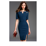 Women dress slim split professional work formal wear temperament elegant intellectual mid-sleeve dress woman