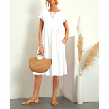 Women dress Cotton Round Neck A-line Skirt Dress