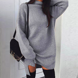 women loose knit turtleneck split dress women