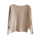 Women warm knitted top, small bat sleeves, loose autumn thin pullover, solid color, simple temperament, one word neck sweater