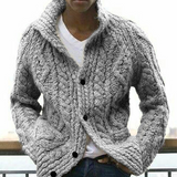 Men's Tweed-Style Ribbed Button Knit Coat — Lapel Collar