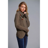 Women warm wool OL commuter high-neck long-sleeved large size loose cardigan sweater women