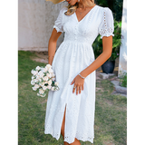 Women dress White Temperament Commuter Solid Color Chain Link Hollow Long Skirt