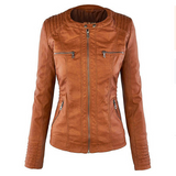 Women's Hooded Zip PU Leather Jacket