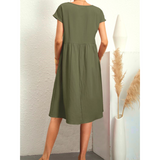 Women dress Cotton Round Neck A-line Skirt Dress
