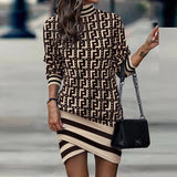 Women dress  New Long Sleeve High Collar Printed Dress