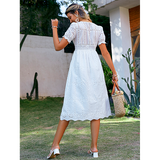 Women dress White Temperament Commuter Solid Color Chain Link Hollow Long Skirt