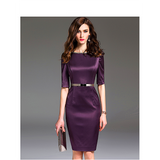Women Neck sleeves add fragrance summer slim elegant temperament professional wear women's wear OL bag hips mid-sleeve dress dress dress