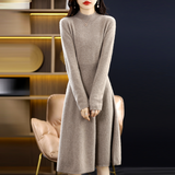 Women cashmere dress Pure Wool Slim Half Turtleneck Women's Mid Length Dress