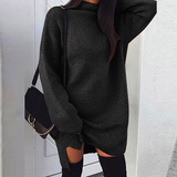 women loose knit turtleneck split dress women