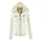 Women's Hooded Zip PU Leather Jacket